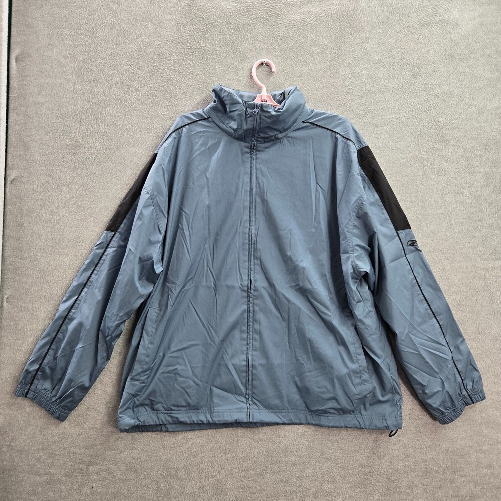 VINTAGE Reebok Men Jacket Large Blue Windbreaker Full Zip Adjustable Waist READ